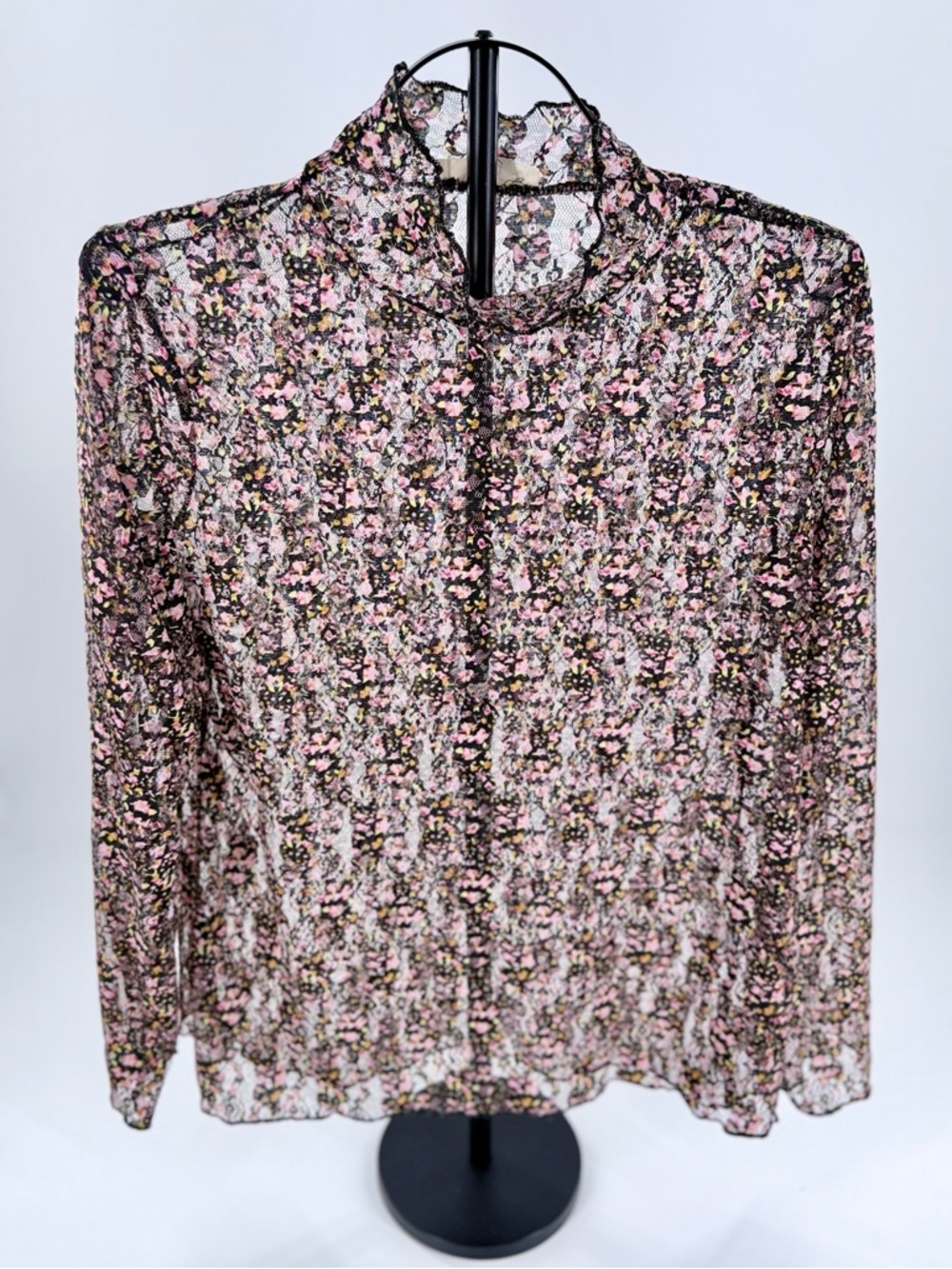 Jade by Jane Sheer Floral Mesh Top Size XL Mock Neck Festival Fairy Y2K Layer